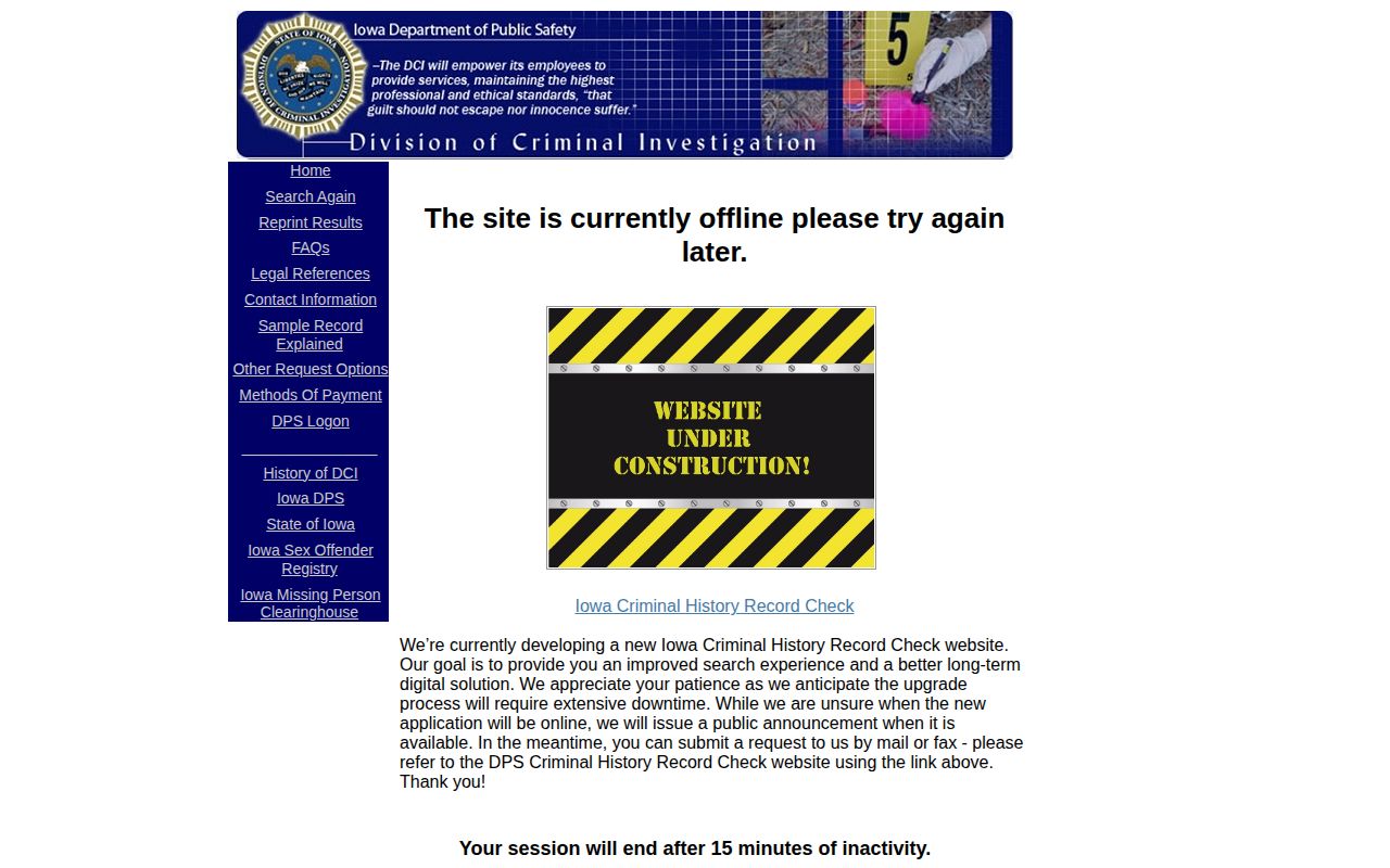 Iowa DCI criminal history records request options